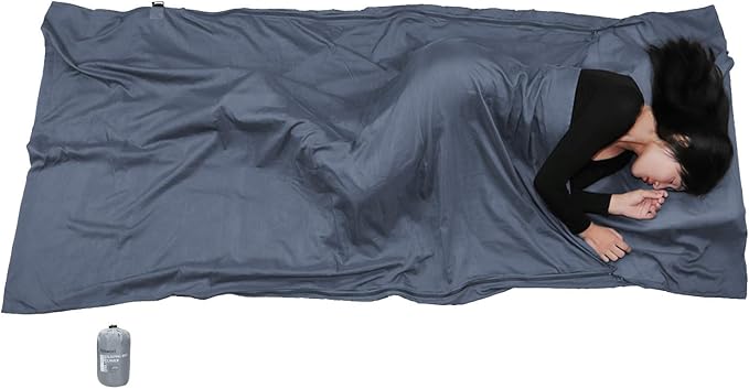 Browint Silk/Cotton Travel Sheet with Double Zippers, 87"x43" Extra Wide Sleep Sack for Hotels, Lightweight Sleeping Bag Liner for Camping, Traveler Rectangular with Pillow Pocket …