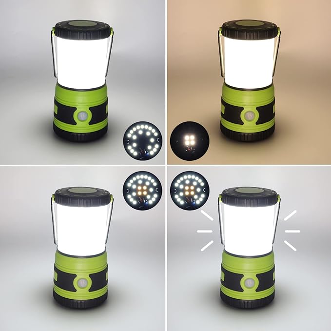 LED Camping lamp Super Bright 1500 lumens 4 Light Modes Dimmable searchlight Battery-Powered Emergency lamp Suitable for Night Hiking Tent Lighting Emergencies Power outages (Green)