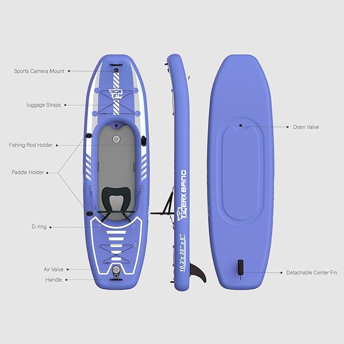 10.2'x35''x8'' Inflatable Kayak with Detachable Seat, SUP-Kayak Set Includes Hand Pump/Aluminum Oar/Backpack, Inflatable Boat for Adults/Kids | for Fishing, Touring-Purple