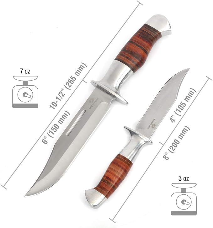 Mossy Oak Fixed Blade Bowie Knife, 2-piece Hunting Knife with Leather Handle Featuring Laser Pattern, Sheath Included