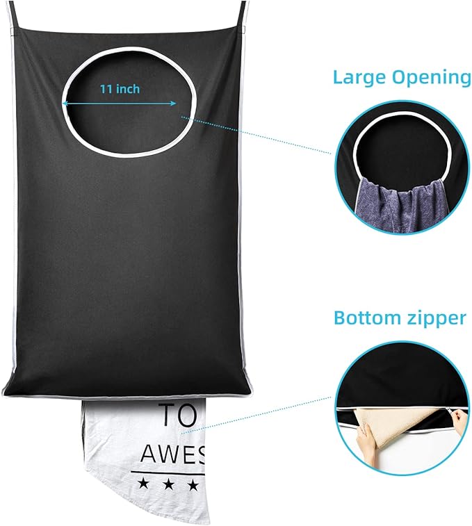 KEEPJOY XL Black Door Hanging Laundry Hamper, Large Size 36.5X22.5 inch Hanging Laundry Bag with Large Opening and 2 Strong Hooks for Whole Family Dirty Clothes
