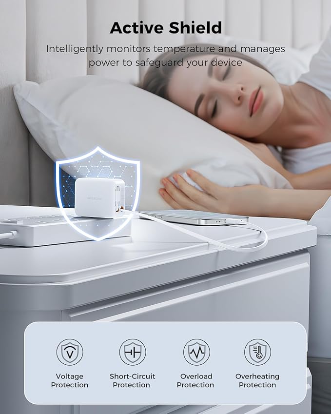 SUPERONE Retractable Wall Charger with Dual Cables, 3-Port USB Charger Block, 35W Phone Charger Fast Charging for Phone 17/16/15/14/13/12/11 Series, Pad, Tablet, LG, Samsung and More - White