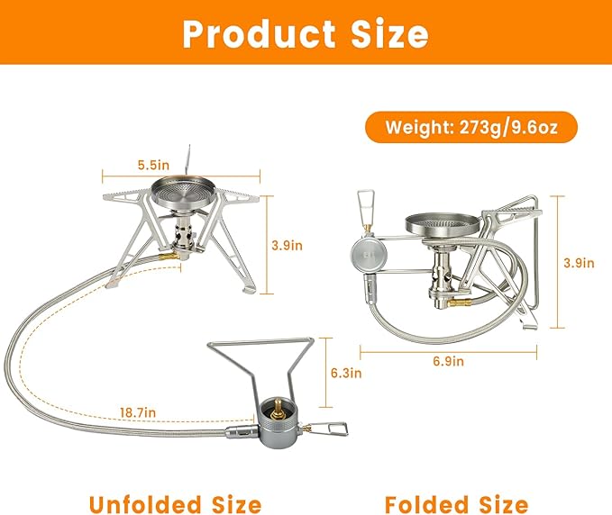 Backpacking Stoves Portable Propane Camping Cooking Stove with Fixed Support Foldable Adjustable Camp Stove Ideal for Hiking and Outdoor Cooking