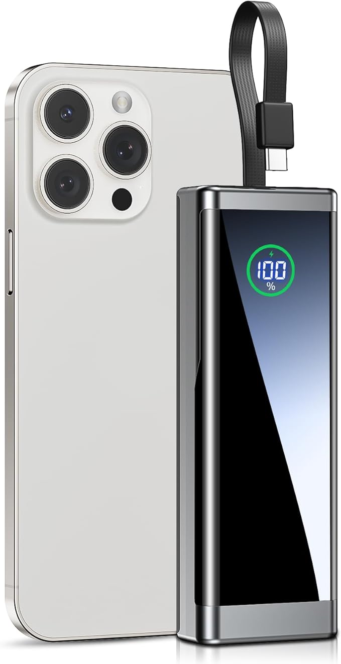 Portable Charger 40000mAh Power Bank, 22.5W Fast Charging Battery Pack with Built-in USB-C Cable, Ultra-High Capacity Portable Phone Charger Powerbank for iPhone 16 15 14 13/ Galaxy S24 S22- 1 Pack