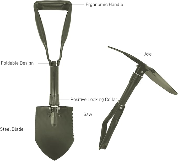 Mini Folding Camping Shovel, Lightweight Portable Small Tactical Survival Shovel, High Carbon Steel Military Shovel Entrenching Tool for Outdoor, Hiking, Digging, Backpacking, Car Emergency, Off Road