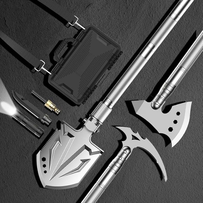 YANTOO Survival Shovel Axe Multitool, Fixm Folding Shovel Hatchet Survival Tool Camping Tool Kit with Storage Bag, Great for Outdoors, Camping, Hiking and Car Emergency