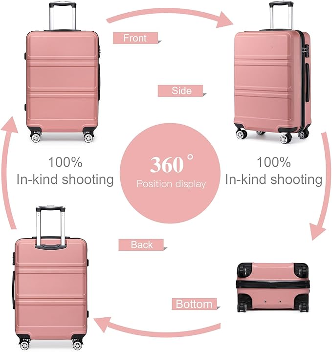 Kono 24 Inch Luggage Suitcase Lightweight with Spinner Wheels TSA Lock Hardside Medium Checked Luggage Durable Rolling Suitcase Nude/Rose Pink