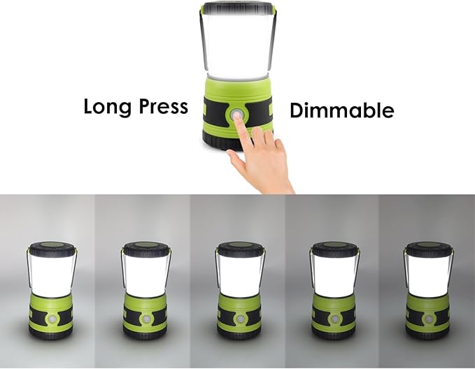 LED Camping lamp Super Bright 1500 lumens 4 Light Modes Dimmable searchlight Battery-Powered Emergency lamp Suitable for Night Hiking Tent Lighting Emergencies Power outages (Green)