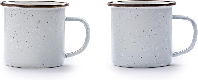 Barebones Enamel Cup Set- Enamel Coffee Mugs Set of 2 16-oz - Stainless Steel Rim Camping Mug for Indoor and Outdoor Use (Eggshell)
