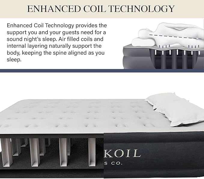 King Koil Luxury California King Size Air Mattress with Built-in High-Speed Pump Best for Home, Camping & Guests, 20" Double High Airbed Adjustable Blow Up Mattress, Waterproof, 1-Year Warranty