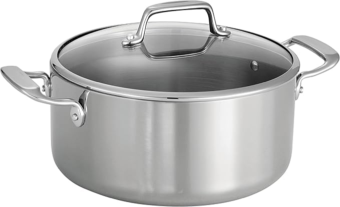 Tramontina Tri-Ply Clad Stainless Steel 5-Quart Dutch Oven Pot with Glass Lid, Induction-Ready, Dishwasher-Safe, NSF-Certified, Made in Brazil