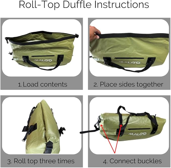 Malo’o Waterproof Dry Duffel, Heavy-Duty Roll Top Waterproof Gear Bag with Shoulder Strap & Molle Loops, Marine Duffel for Kayaking, Boating, Camping, Beach & Travel, Grey, 60L
