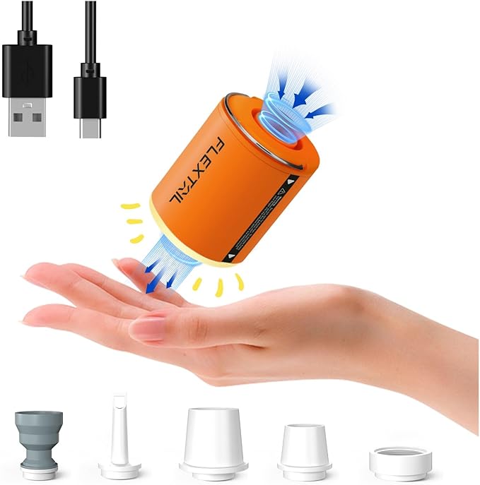 FLEXTAILGEAR Air Pump for Inflatables with Camping Lantern, Tiny Pump 2X, 4kPa Portable Air Pump Rechargeable Air Mattress Pump with Magnetic Design, for Sleeping Pads Pool Floats Swimming Rings