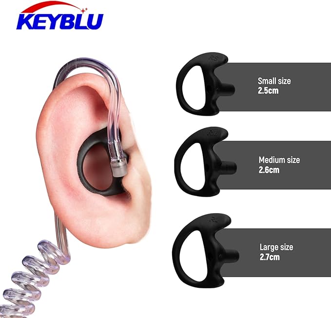 Universal Radio Replacement Earmold, Insert Soft Silicone Earmold Earbud Earplug for Two-Way Radio Coil Tube Audio Kits for Walkie Talkie Acoustic Earpiece Headset (Black, Medium, 2 Pair)