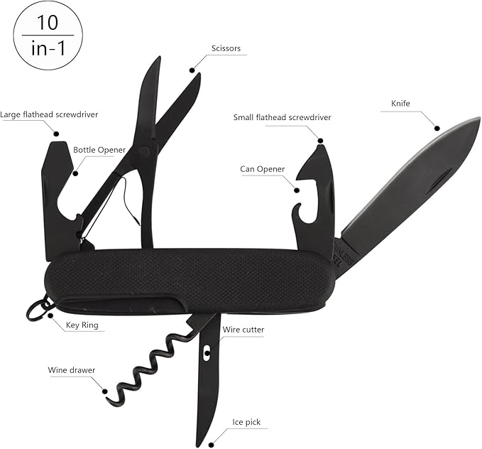 7 in 1 Pocket Knife Multitool,Stainless Steel Pocket Knife with Scissors,Bottle Opener,Can Opener,Corkscrew,Knife,Blade, Multi tool Pocket Knife for EDC Outdoor Camping, Fishing, Survival, Hiking