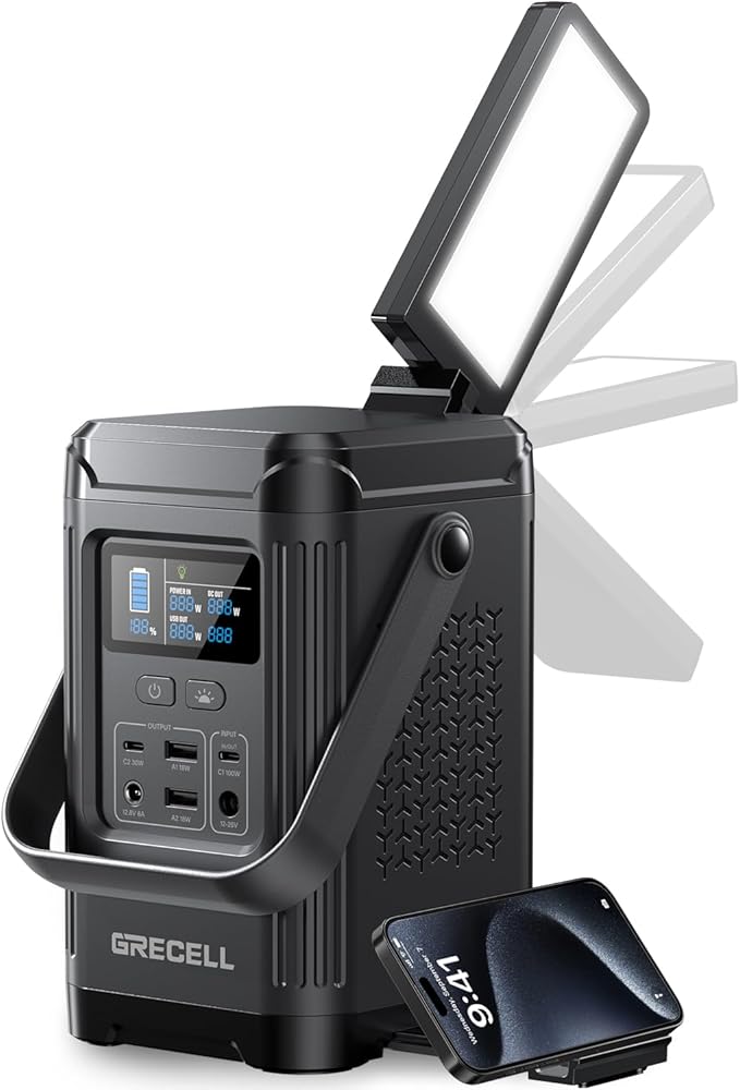 240W Portable Power Station 153.6WH Solar Generator, GRECELL LiFePO4 Battery Dual Way 100W PD, Portable Power Bank with Integrated Stand for Outdoors, Camping, Travel (No Wall Charger Included)