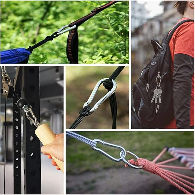 10PCS Carabiner Clip 304 Stainless Steel Heavy Duty Spring Snap Hook M4 1.57 Inch Small Keychain for Keys Swing Set Camping Fishing Hammock