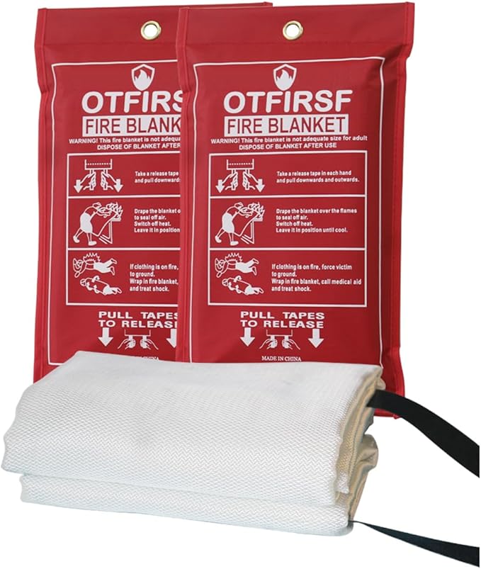 Emergency Fire Blanket for Home and Kitchen- White-A 2Pack39.3 x39.3 Fiberglass Fire Blankets Emergency for House Fireplace, Grill, BBQ,Camping Car,Ship,Warehouse Emergency Survival Safety