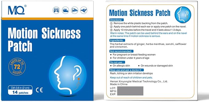 MQ 84ct Motion Sickness Patches Non Drowsy, Sea Sickness Patches for Cruise Travel Essentials, Waterproof Patch Behind Ear for Car Airplane Altitude Sickness, Long Last 72H