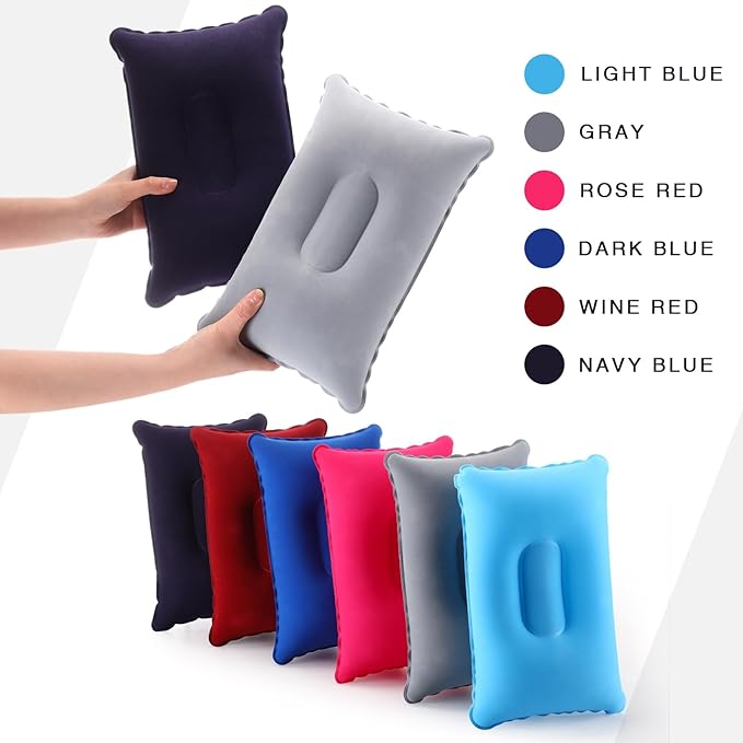 Geelin 12 Pack Inflatable Travel Pillow Squared Flocked Fabric Air Pillow Ultralight, Compact and Comfortable for Traveling, Camping, Hiking, Napping, Desk Rest, Neck Lumbar Support (16.93 × 10.63)