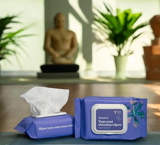 ASUTRA Yoga Mat Cleaning Wipes (Lovely Lavender), 2 Pouches (30 Wipes Each) - No Slippery Residue, Deep-Cleansing for Fitness Gear & Gym Equipment