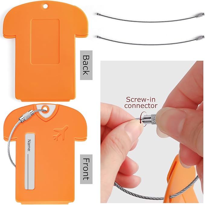 2Pack Personalized Jersey Shaped Plastic Luggage Tags - Lightweight and Secure Privacy Protection for Your Personal Information (Orange)