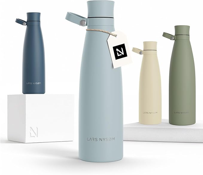 LARS NYSØM Stainless Steel Insulated Water Bottle 25oz 34oz | Insulated Thermo Flask for Hot and Cold Beverages | Leakproof Drinking Bottle (Sky Blue, 25.4oz)