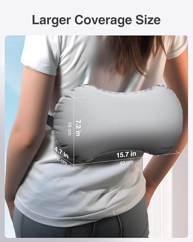 Luxtude Inflatable Lumbar Pillow for Airplane Travel, Lumbar Support Pillow for Office Chair/Car, Self-Inflating Travel Lumbar Pillow Back Support, Lower Back Pillow for Reducing Lumbar Pain