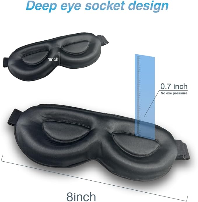 PROMEED Adjustable 23 Momme Mulberry Silk Sleep Mask, 3D Contoured No-Pressure Cup Eye Mask for Sleeping, Super Soft Breathable Blindfold, Perfect Blocks Light for Sleeping (Light Blue)