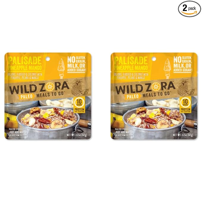 Wild Zora Paleo Freeze Dried Meals for Backpacking & Camping - Healthy Gluten Free & Grain Free Camping Meals/Backpacking Food + No Added Sugar - Great for Travel (Palisade Pineapple Mango 2-pack)