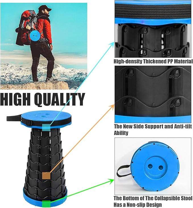 2PCS Upgraded Collapsible Stool Thickened Set, Portable Stool Folding Stools, Foldable Chair for Camping Fishing Hiking BBQ and Outdoor Activities - Max 400lbs（Blue）
