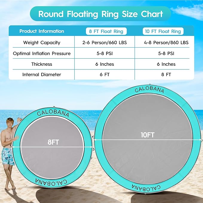 Round Floating Ring Inflatable Water Hammock Heavy Duty River Floats Lake Raft for Adults Tanning Pool Lounger Float Island Platform Pad Mat for Party