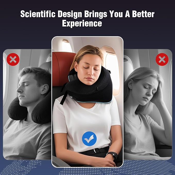 Neck Pillow for Traveling, Travel Neck Pillow for Airplane Memory Foam Travel Pillow for Flight Headrest Sleep with 360° Support Portable, Travel Essentials, Birthday Gifts for Women Men Mom