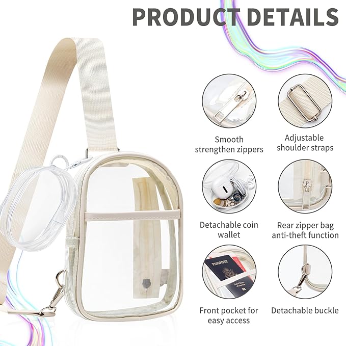Waterproof Clear Bag for Stadium Events, Women's Crossbody Clear Sling Bag with Coin Wallet, Shoulder Bag for Daily Use