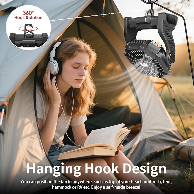 Portable Fan Rechargeable, 25400mAh Cordless Battery Powered Fan with LED Lantern, USB C Battery Operated for Travel Bedroom Home Camping Tent Office Beach Desk Fishing Table