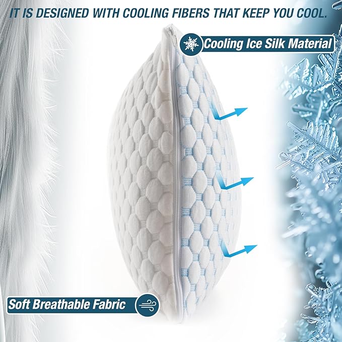 alkamto Cooling Shredded Memory Foam Pillow for Travel and Camping – Adjustable Gel for Personalized Support – Double-Sided Ice Silk & Soft Rayon – Lightweight, Compressible (White) (Travel)