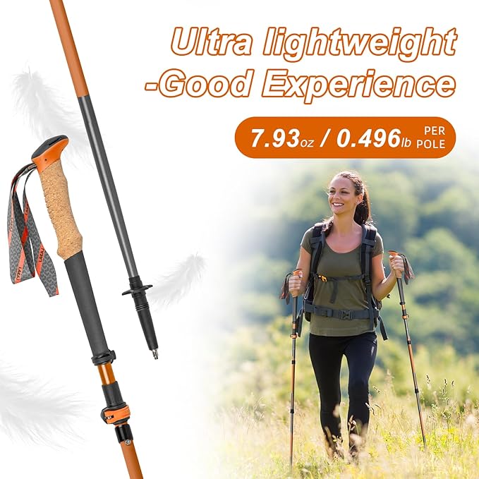 Trekking Poles, Collapsible Hiking Poles,Lightweight and Compact Walking Sticks with Adjustable Height for Men and Women