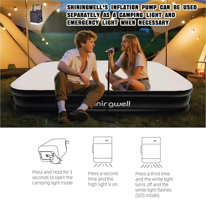 Queen Air Mattress with Portable Air Pump (2000mA) and 2 Inflatable Pillows, 19" High Self-Inflation Inflatable Mattress, Comfortable Blow up Mattress, Air Bed for Camping, Home and Guest
