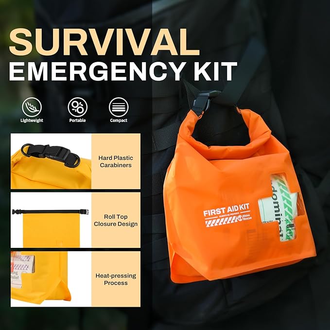 RHINO RESCUE Waterproof Boat First Aid Kit, Lightweight Boat Accessories Dry Bag, Emergency Marine Survival Supplies for Outdoor Kayak, Fishing, Floating, Swimming, Beach & Camping (Red)