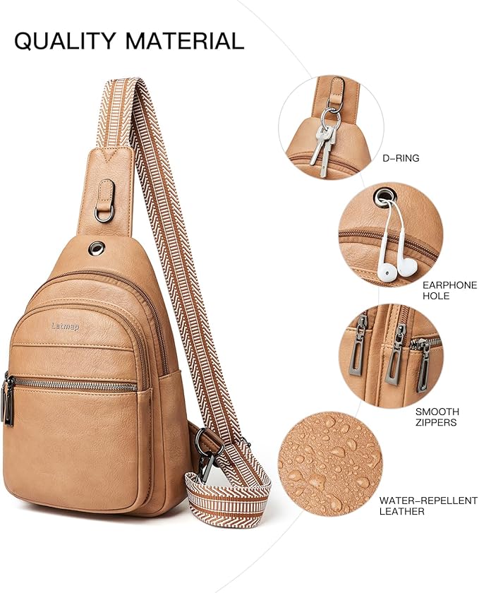 7L Sling Bag For Women Faux Leather Anti Theft Small Casual Daypack Backpack Fanny Pack Crossbody Chest Bags Purse Waterproof Tan