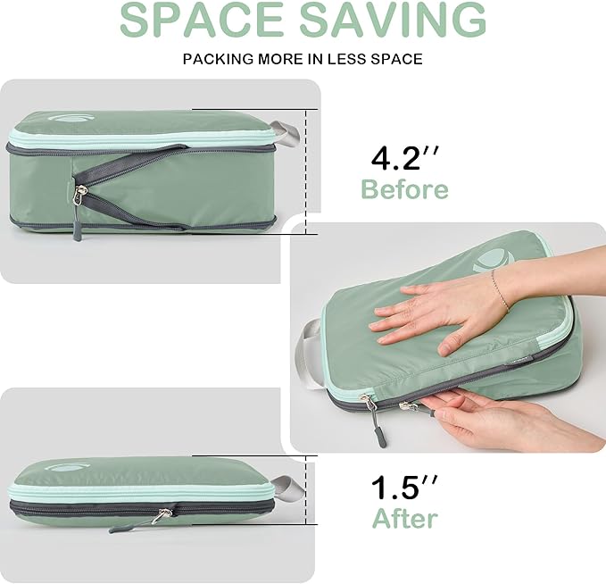 Cipway Compression Packing Cubes, Ultralight Luggage Organizer Bags with Laundry Bags and Clear Toiletries Bag, Travel Essentials for Carry on Suitcase (6 Piece,Sage Green)