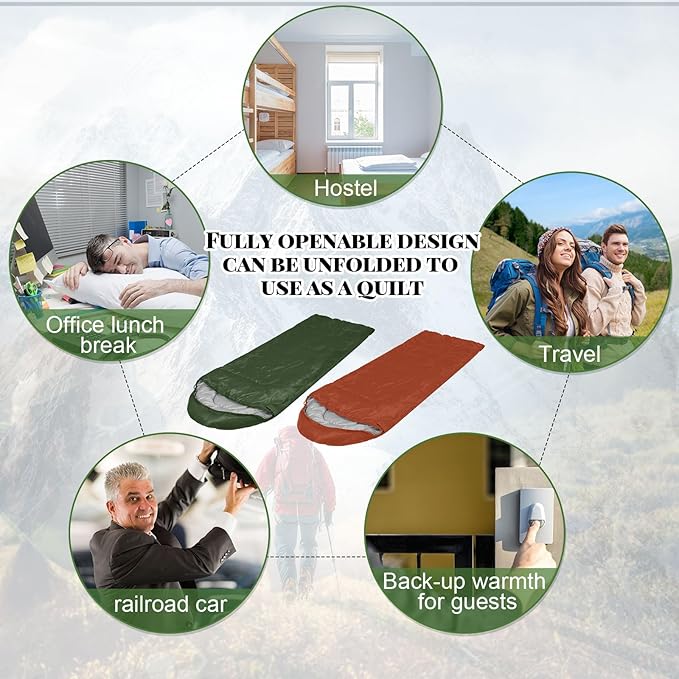 Macarrie 10 Pcs 0 Degree Camping Sleeping Bags Bulk for Adults Cold Weather 4 Season Warm Sleeping Bag with Compression Sack for Homeless Donation Shelter Emergency Hiking