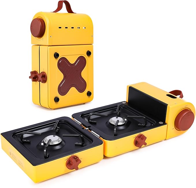 Aircity 2 Burner Folding Camping Stove - Portable Propane Stove with Adjustable Burners, Perfect for Camping, Picnics, Outdoor Activities, and Emergency Use (16,000 BTU)