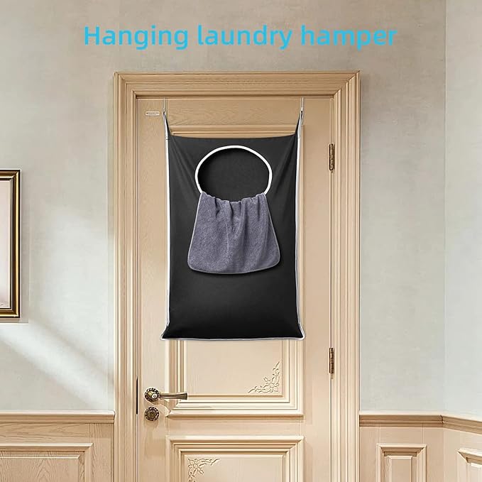 KEEPJOY XL Black Door Hanging Laundry Hamper, Large Size 36.5X22.5 inch Hanging Laundry Bag with Large Opening and 2 Strong Hooks for Whole Family Dirty Clothes