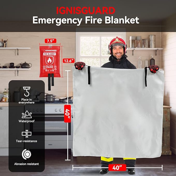 Emergency Fire Blanket for Home and Kitchen, 1-Pack 40"x40", Fiberglass Fire Blankets Emergency for Home BBQ Grill Camping Car Office Warehouse Picnic Fireplace Fireproof Survival Safety