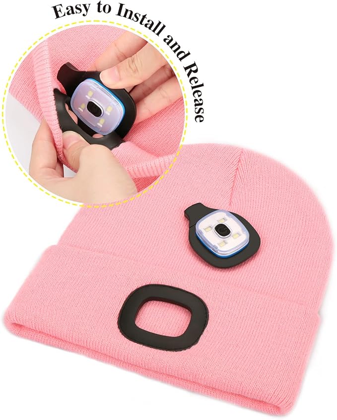 MELASA Unisex Hat with Light, USB Rechargeable Hands Free Headlamp LED Beanie, Winter Gifts for Men Dad Father Husband Him