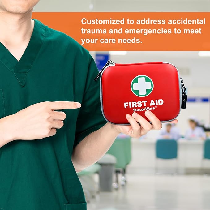 150 Pieces Mini First Aid Kit - Small Medical Kit with Hard Shell - Emergency First Aid Kit for Car, Travel, Home, Outdoor, Office, Camping, Hiking (Red)