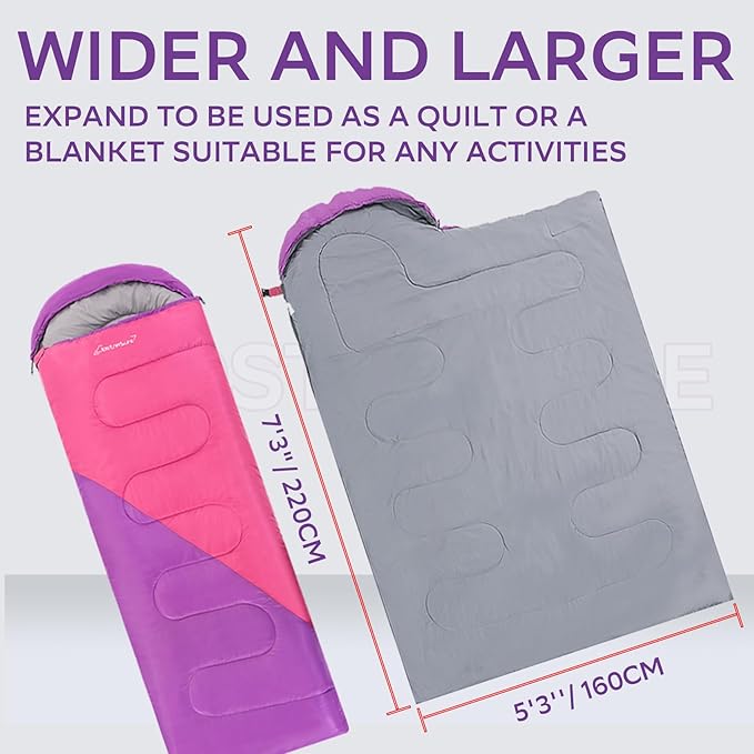 Clostnature Sleeping Bag for Adults and Kids - Lightweight Camping Sleeping Bag for Girls, Boys, Youths, Ultralight Backpacking Sleeping Bag for Cold Weather - Compression Sack Included(Right Zipper)