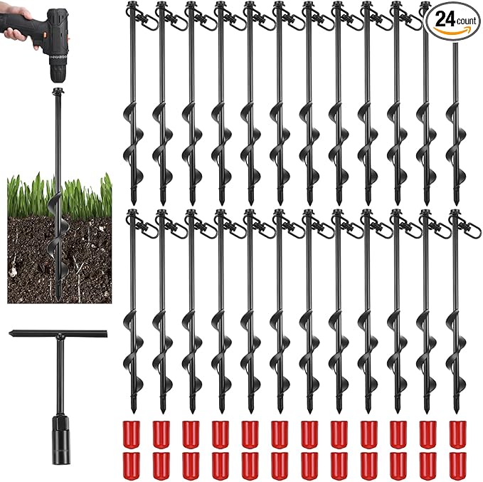 Reginary Ground Anchors Screw in Tent Stakes Heavy Duty Trampoline Anchors High Wind for Camping Canopy Carport Sheds Beach Sand Stakes Metal Swing Set