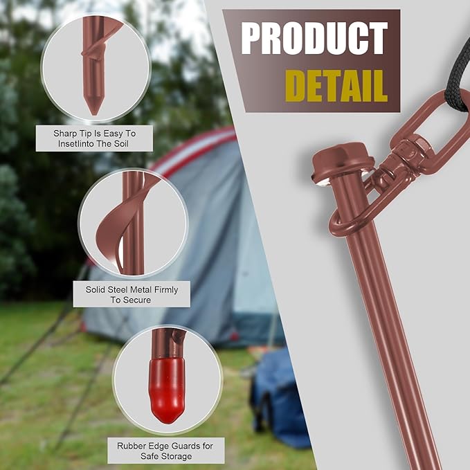 Reginary Ground Anchors Screw in Tent Stakes Heavy Duty Trampoline Anchors High Wind for Camping Canopy Carport Sheds Beach Sand Stakes Metal Swing Set